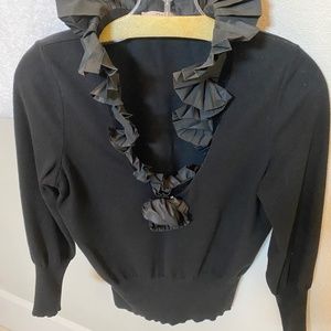 Sweater - Black - Ruffled Collar - Red Valentino